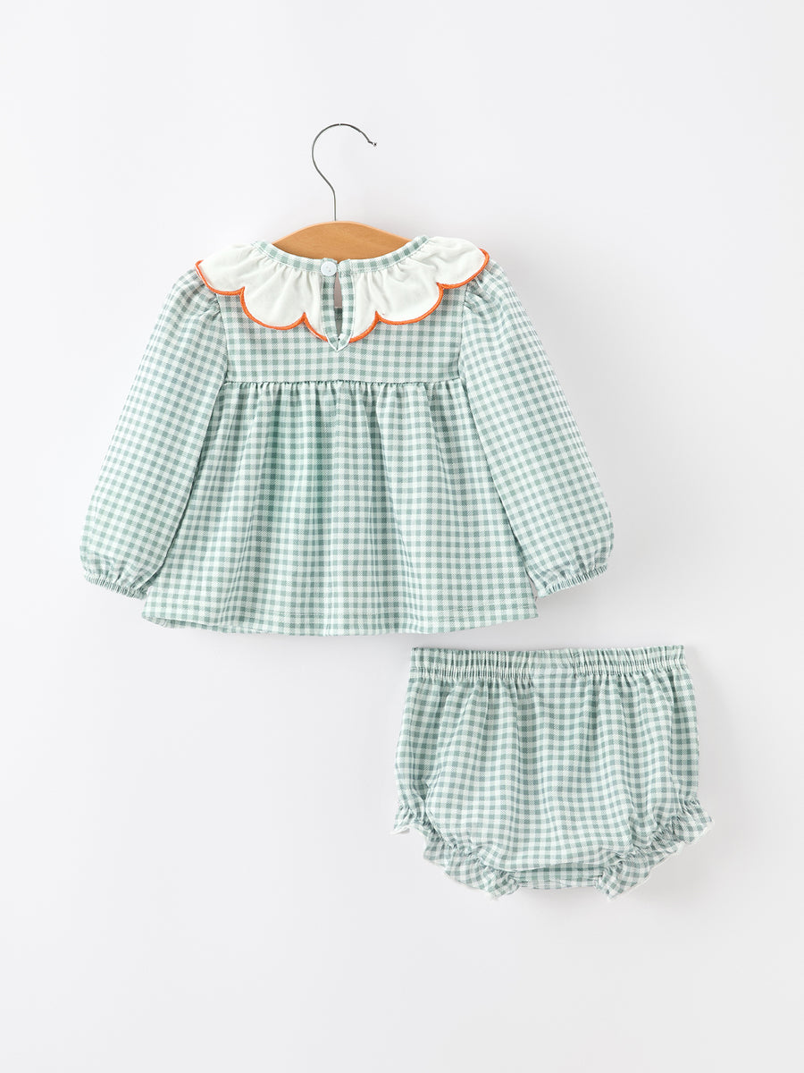 Halloween Thanksgiving Embroidered Pumpkin Girls Bloomer Set