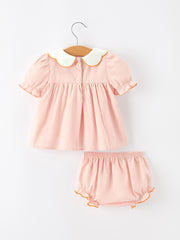 Halloween Pumpkin Embroidered Girls Bloomer Set