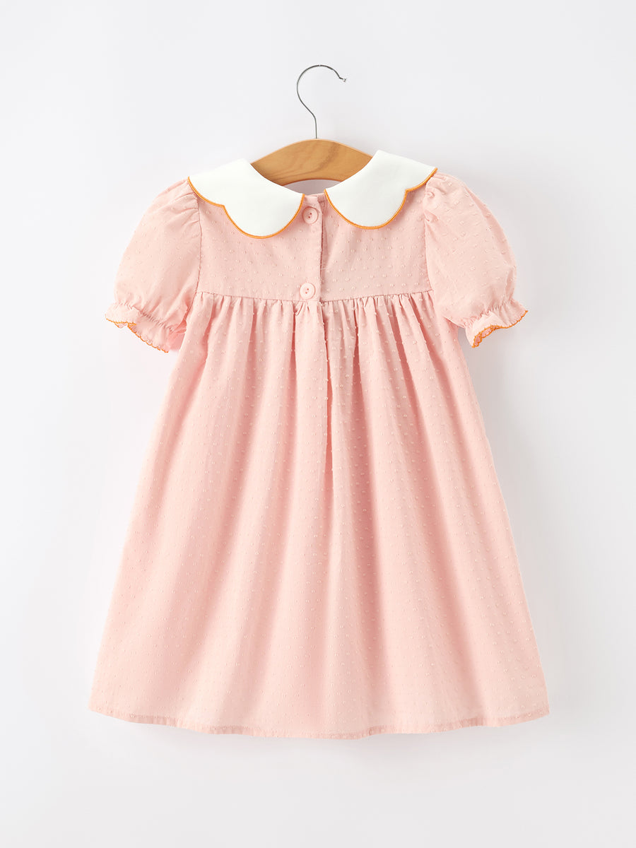 Halloween Pumpkin Applique Girls Puff Sleeve Dress
