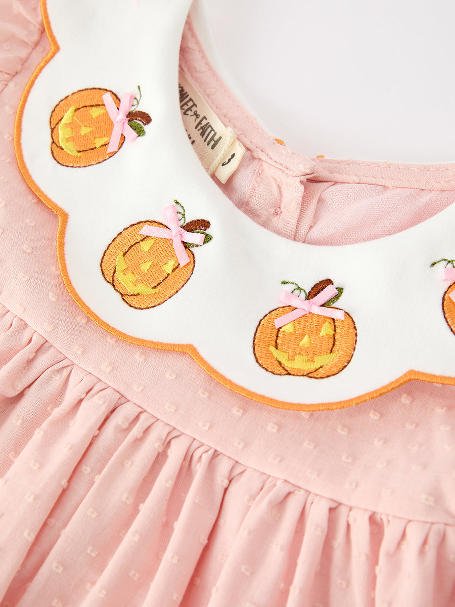 Halloween Pumpkin Applique Girls Puff Sleeve Dress