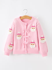 Baby Girl Christmas Pink Santa Bow Knit Cardigan Sweater