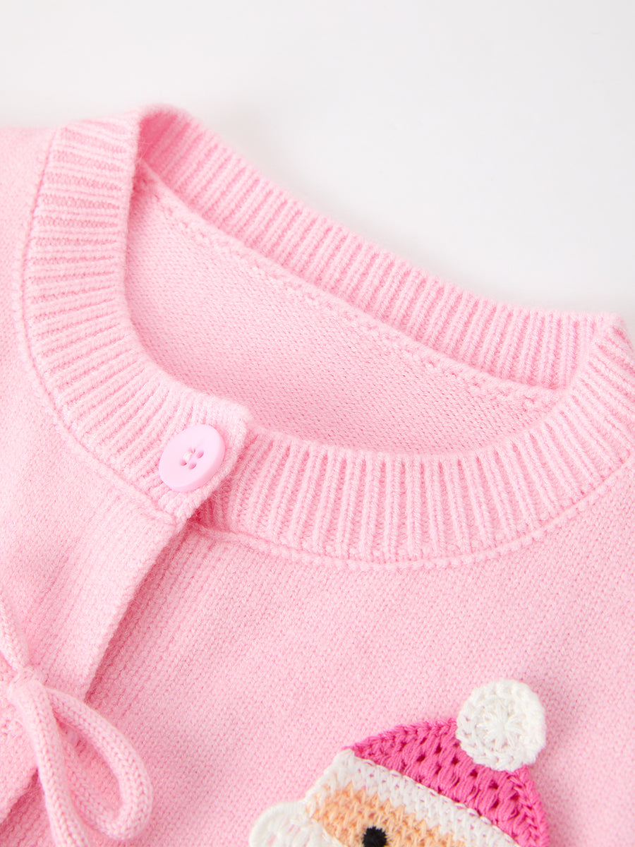 Baby Girl Christmas Pink Santa Bow Knit Cardigan Sweater
