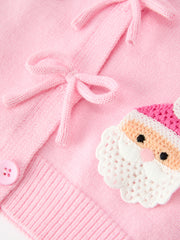 Baby Girl Christmas Pink Santa Bow Knit Cardigan Sweater