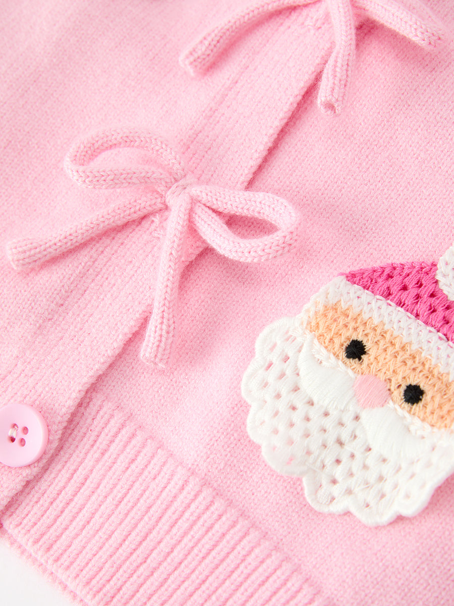 Baby Girl Christmas Pink Santa Bow Knit Cardigan Sweater