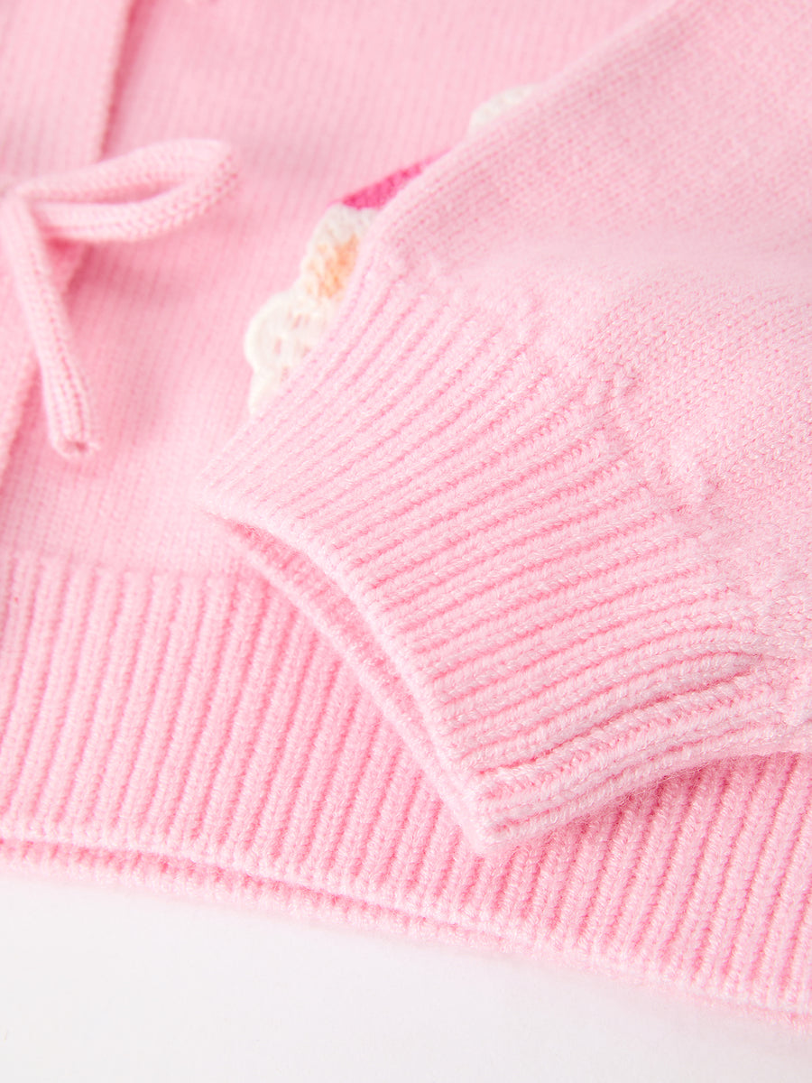 Baby Girl Christmas Pink Santa Bow Knit Cardigan Sweater