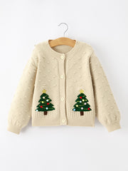 Christmas Tree Knit Cardigan Kids Holiday Sweater Button Front