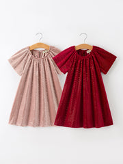 Fall Girls Velvet Sparkle Polka Dot Party Dress