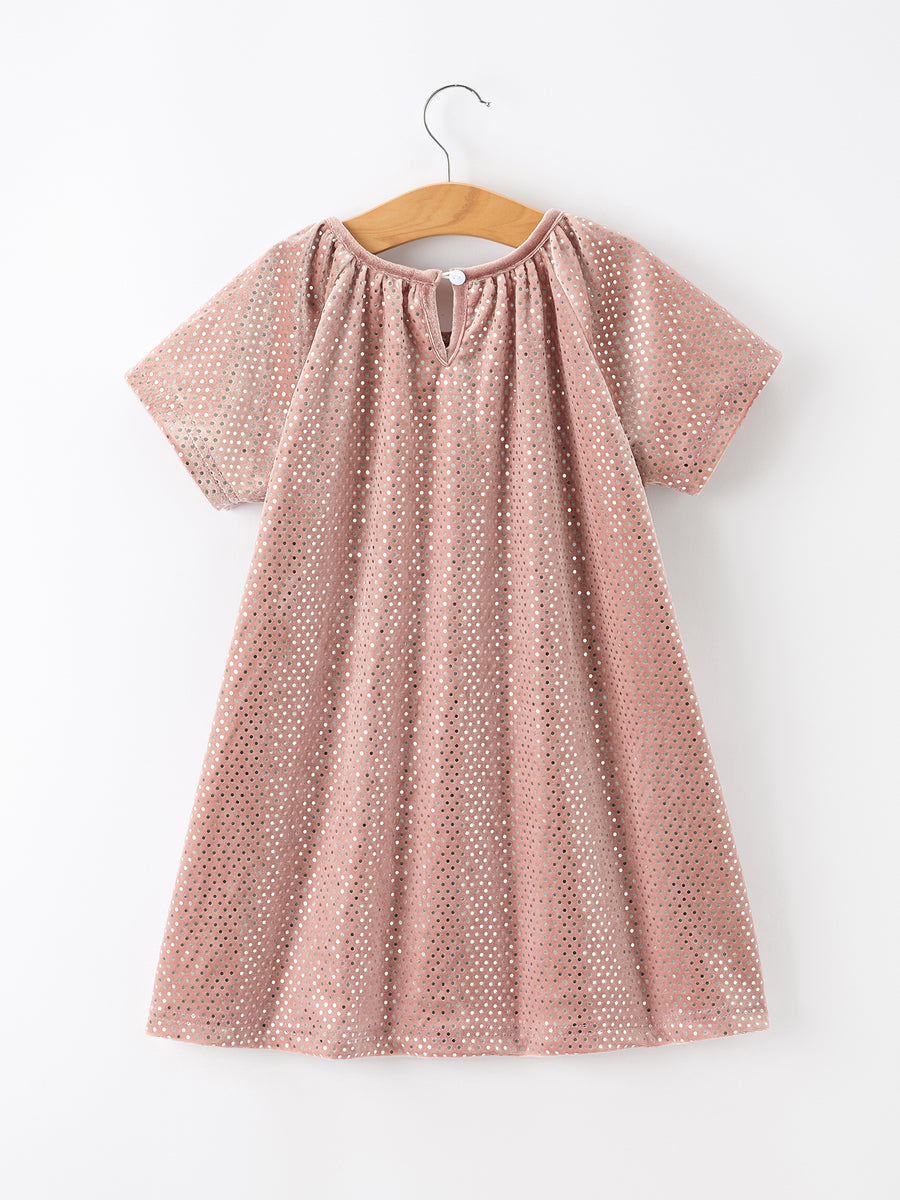 Fall Girls Velvet Sparkle Polka Dot Party Dress