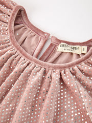 Fall Girls Velvet Sparkle Polka Dot Party Dress