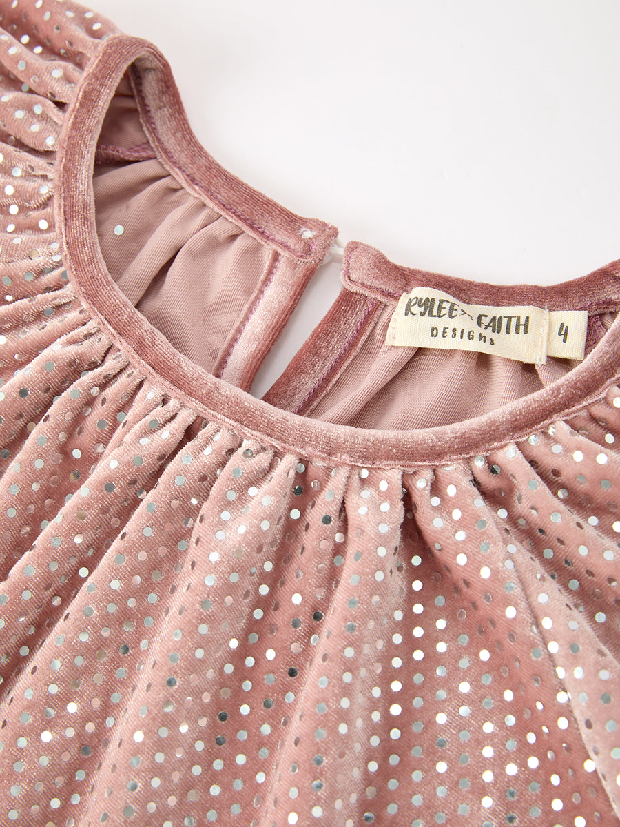 Fall Girls Velvet Sparkle Polka Dot Party Dress