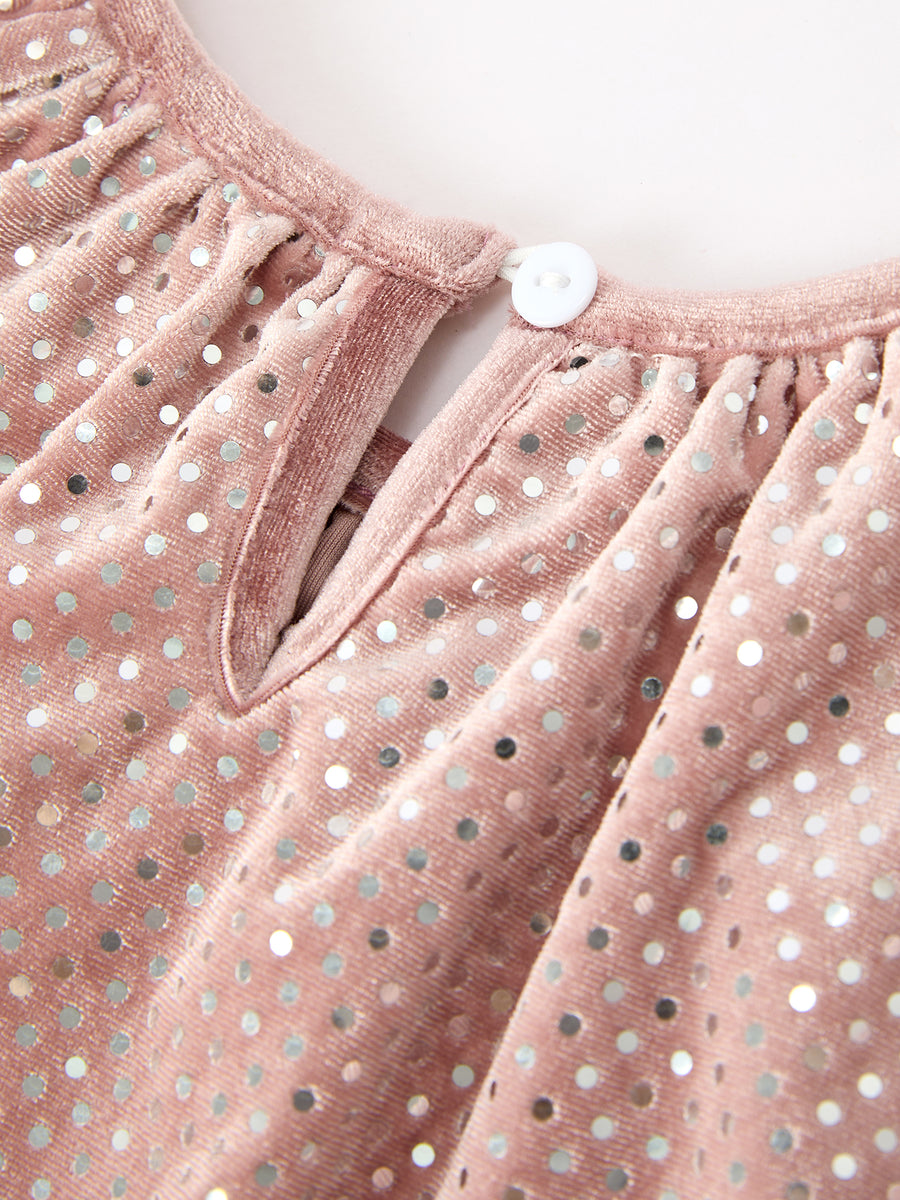Fall Girls Velvet Sparkle Polka Dot Party Dress