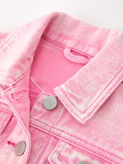 Girls Pink Denim Jacket with Lace Bow Back Detail