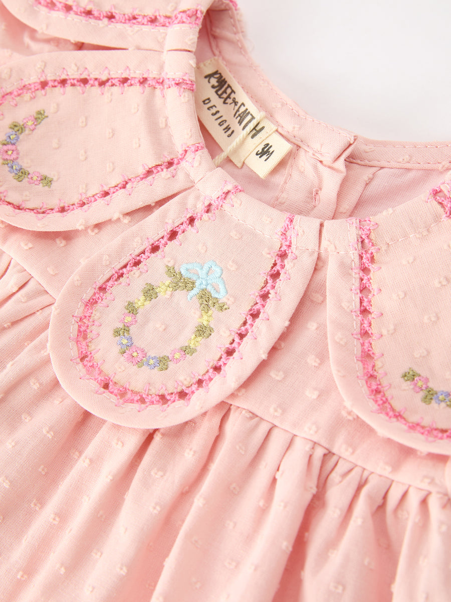 Fall Baby Girl Pink Peter Pan Collar Embroidered Bloomer Set