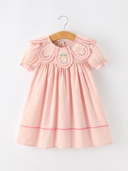 Fall Baby Girl Pink Floral Embroidered Peter Pan Collar Dress