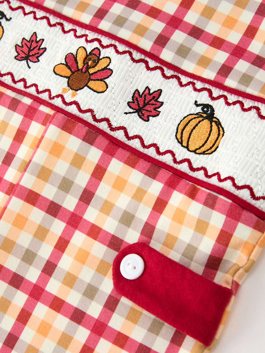 Boy Thanksgiving Pumpkin Turkey Maple Leaf Plaid Jonjon