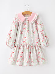 Fall Girls Floral Peter Pan Collar Ruffle Long-sleeved Dress