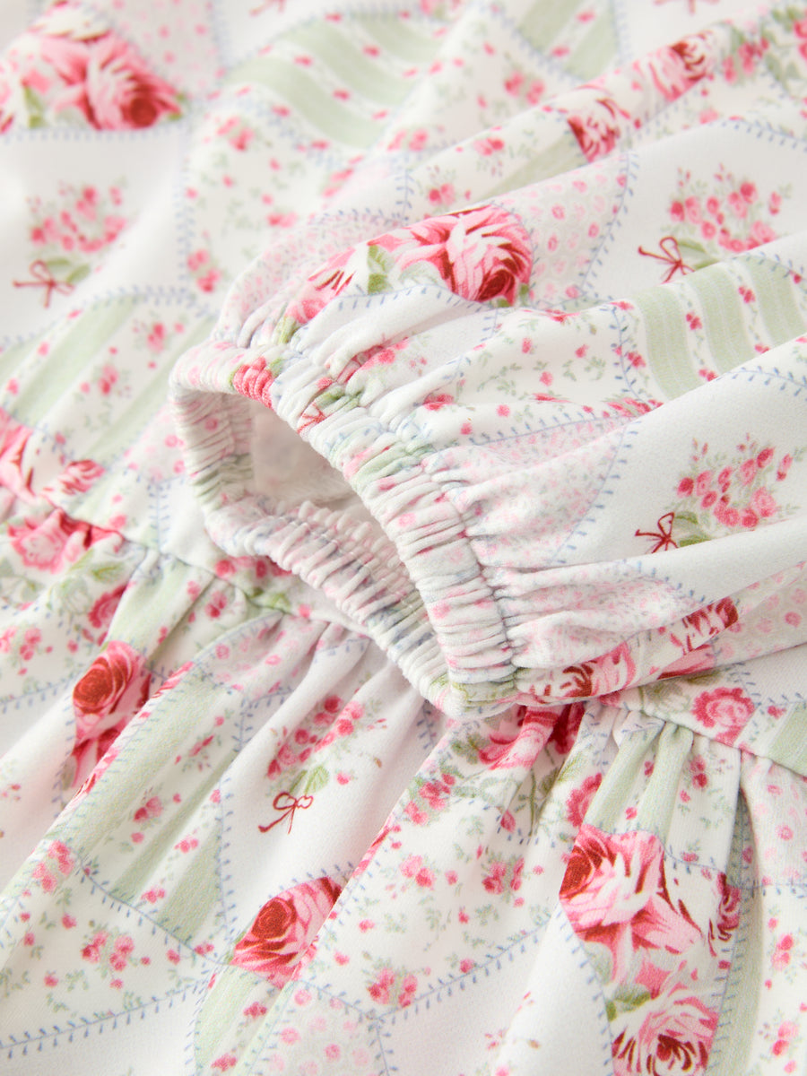 Fall Girls Floral Peter Pan Collar Ruffle Long-sleeved Dress