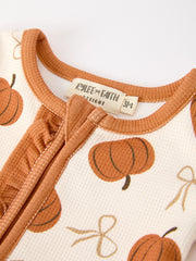 Fall Thanksgiving Pumpkin Ruffle Zip Sleeper Waffle Jumpsuit