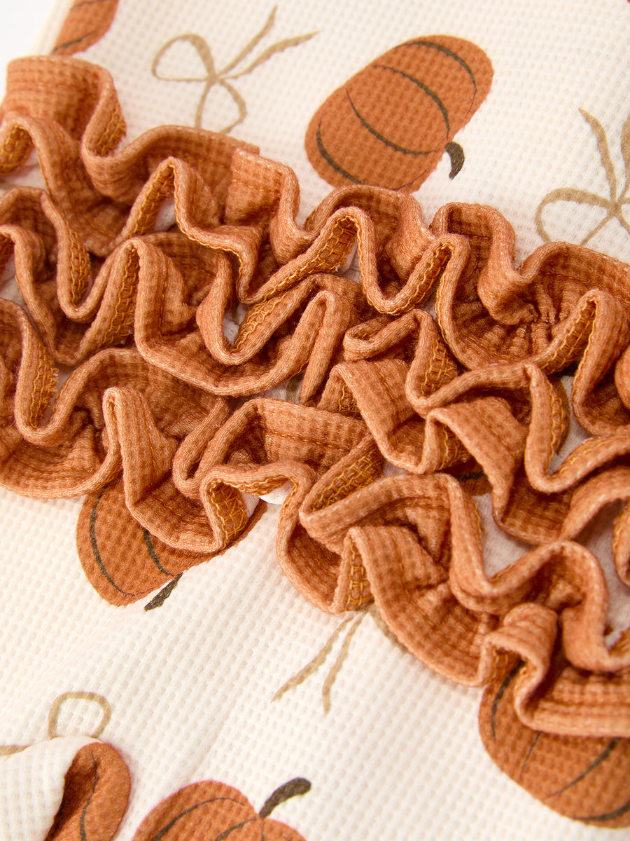Fall Thanksgiving Pumpkin Ruffle Zip Sleeper Waffle Jumpsuit