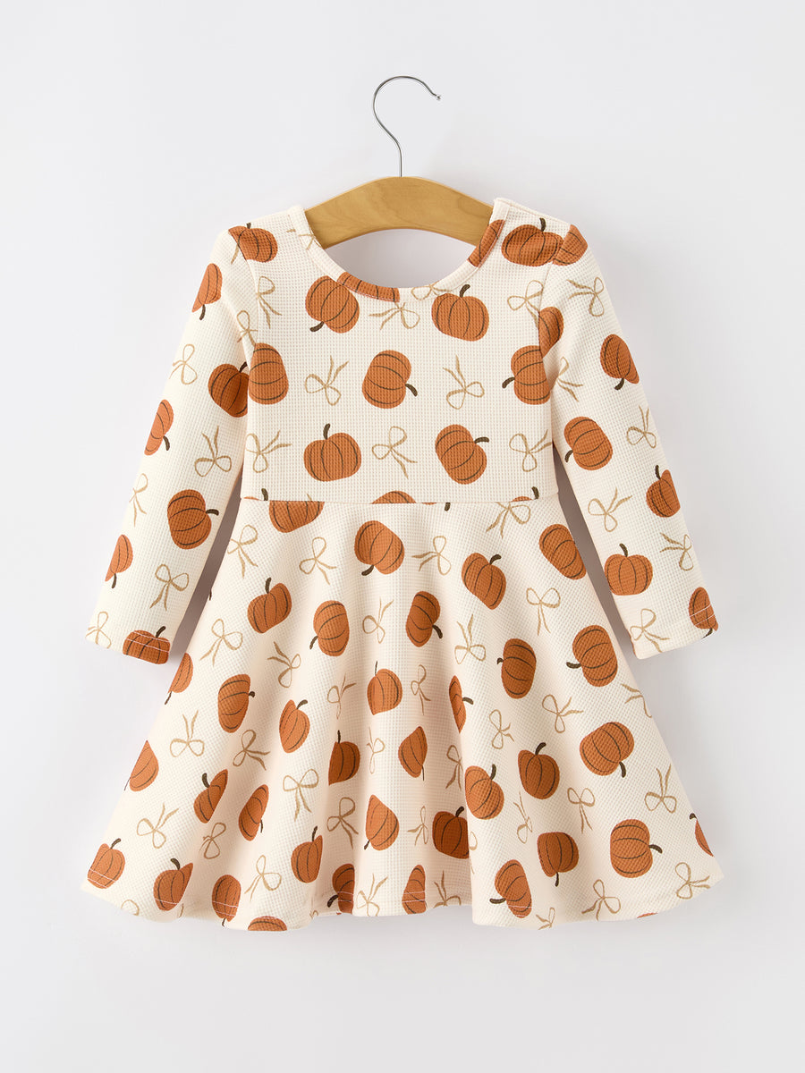 Girls Thanksgiving Pumpkin Bow Dress