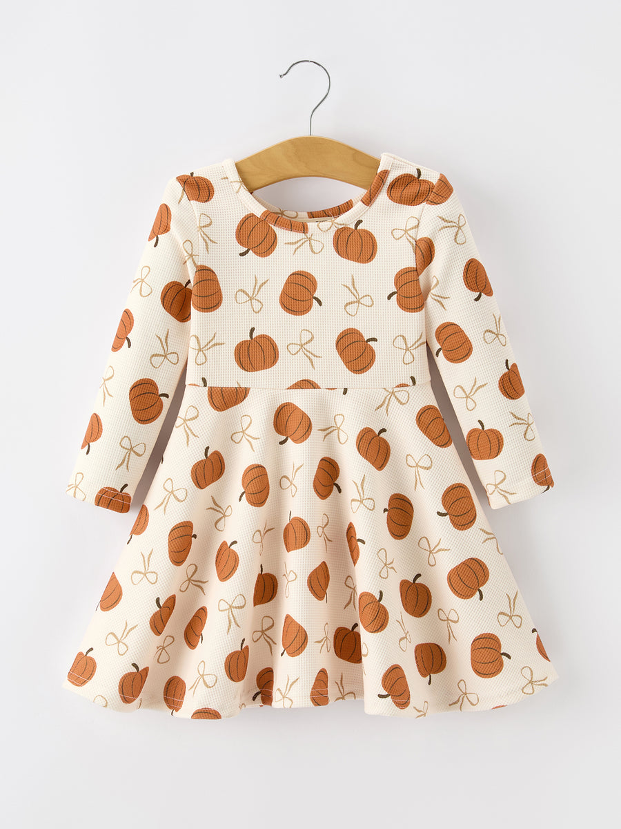 Girls Thanksgiving Pumpkin Bow Dress