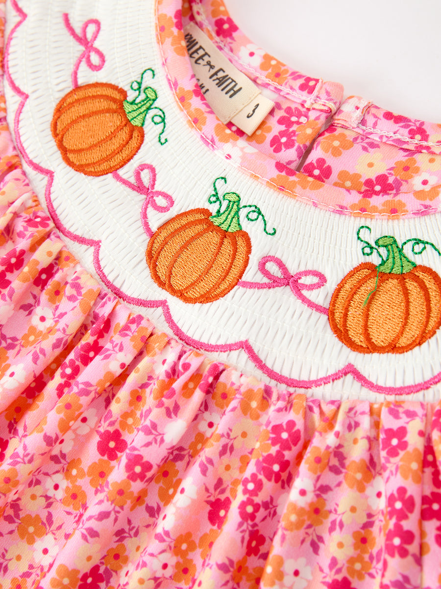 Girls Halloween & Thanksgiving Hot Pink Smocked Twirl Dress