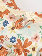Fall Girls Floral Lace Collar Ruffle Bloomer Set