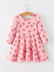 Girls Thanksgiving Girls Pink Pumpkin Print Twirl Dress