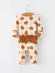Fall Thanksgiving Pumpkin Ruffle Zip Sleeper Waffle Jumpsuit