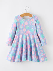 Girls Pastel Christmas Ornament Print Twirl Dress
