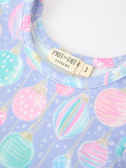 Girls Pastel Christmas Ornament Print Twirl Dress