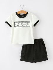 Halloween Ghost Smocked Embroidered Tee Boys Short Set