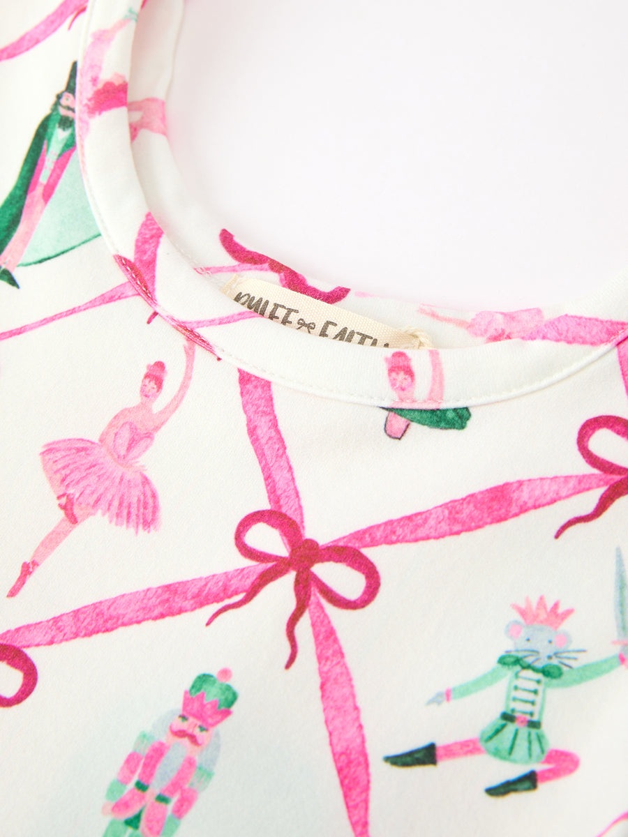 Girls Ballet Christmas Bow Print Flare Dress
