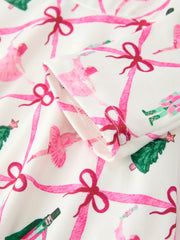 Girls Ballet Christmas Bow Print Flare Dress