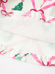 Girls Ballet Christmas Bow Print Flare Dress