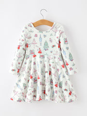Christmas Girls Holiday Ballet-Inspired Print Dress