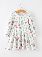 Christmas Girls Holiday Ballet-Inspired Print Dress