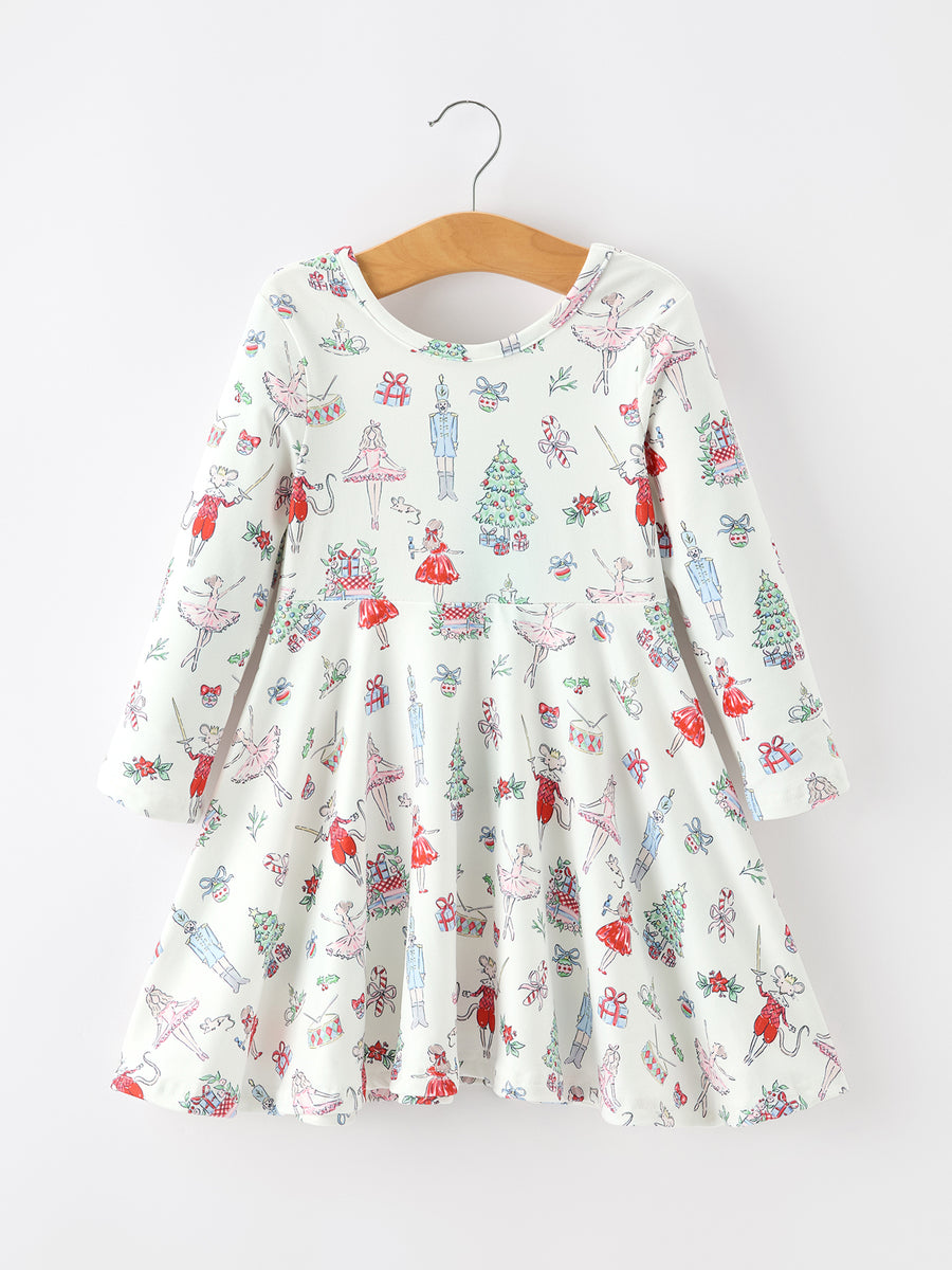 Christmas Girls Holiday Ballet-Inspired Print Dress