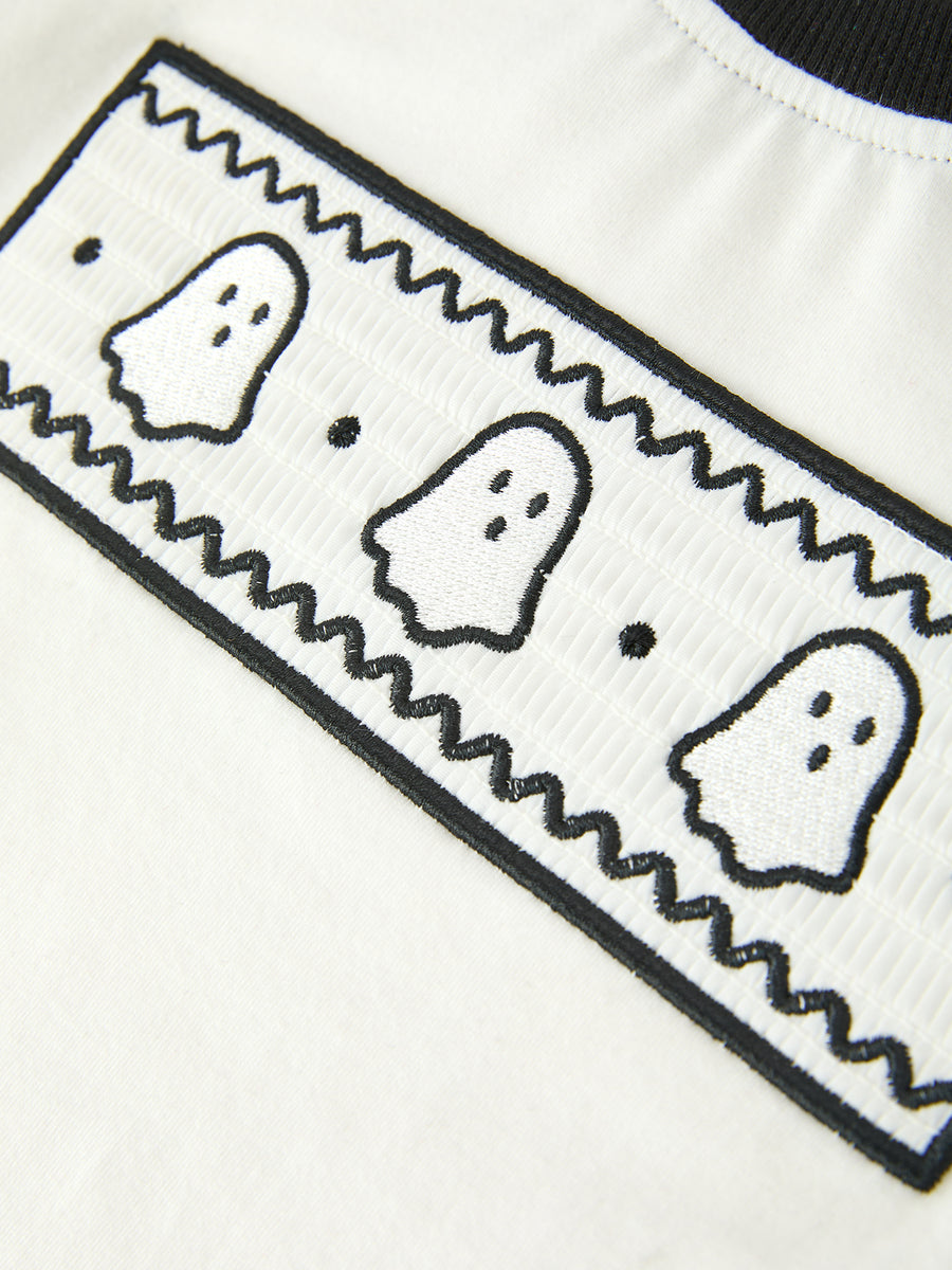 Halloween Ghost Smocked Embroidered Tee Boys Short Set