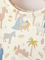 Christmas Girls Nativity Print Twirl Long Sleeve Dress