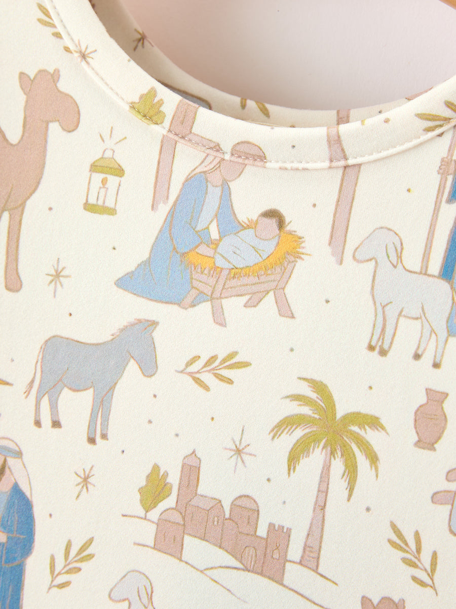 Christmas Girls Nativity Print Twirl Long Sleeve Dress