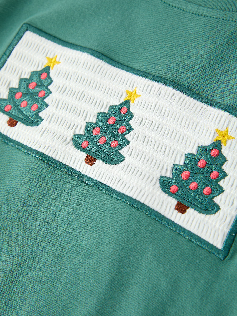 Boys Christmas Embroidered T-Shirt & Plaid Pants Set