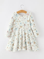 Girls Nativity Scene Winter Print Twirl Dress