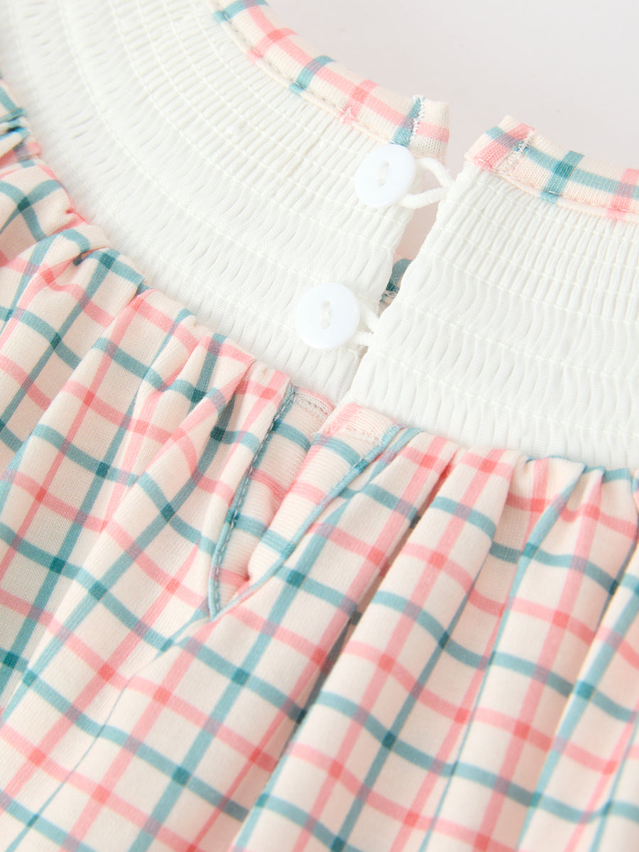 Girls Christmas Plaid Smocked Bloomers Set with Tree Embroidery