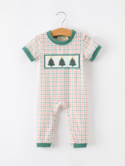 Baby Boy Christmas Embroidered Plaid Jonjon Romper