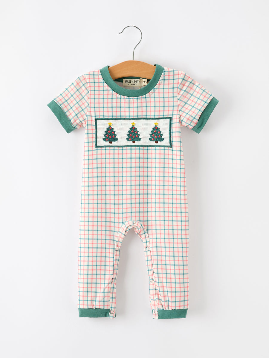 Baby Boy Christmas Embroidered Plaid Jonjon Romper