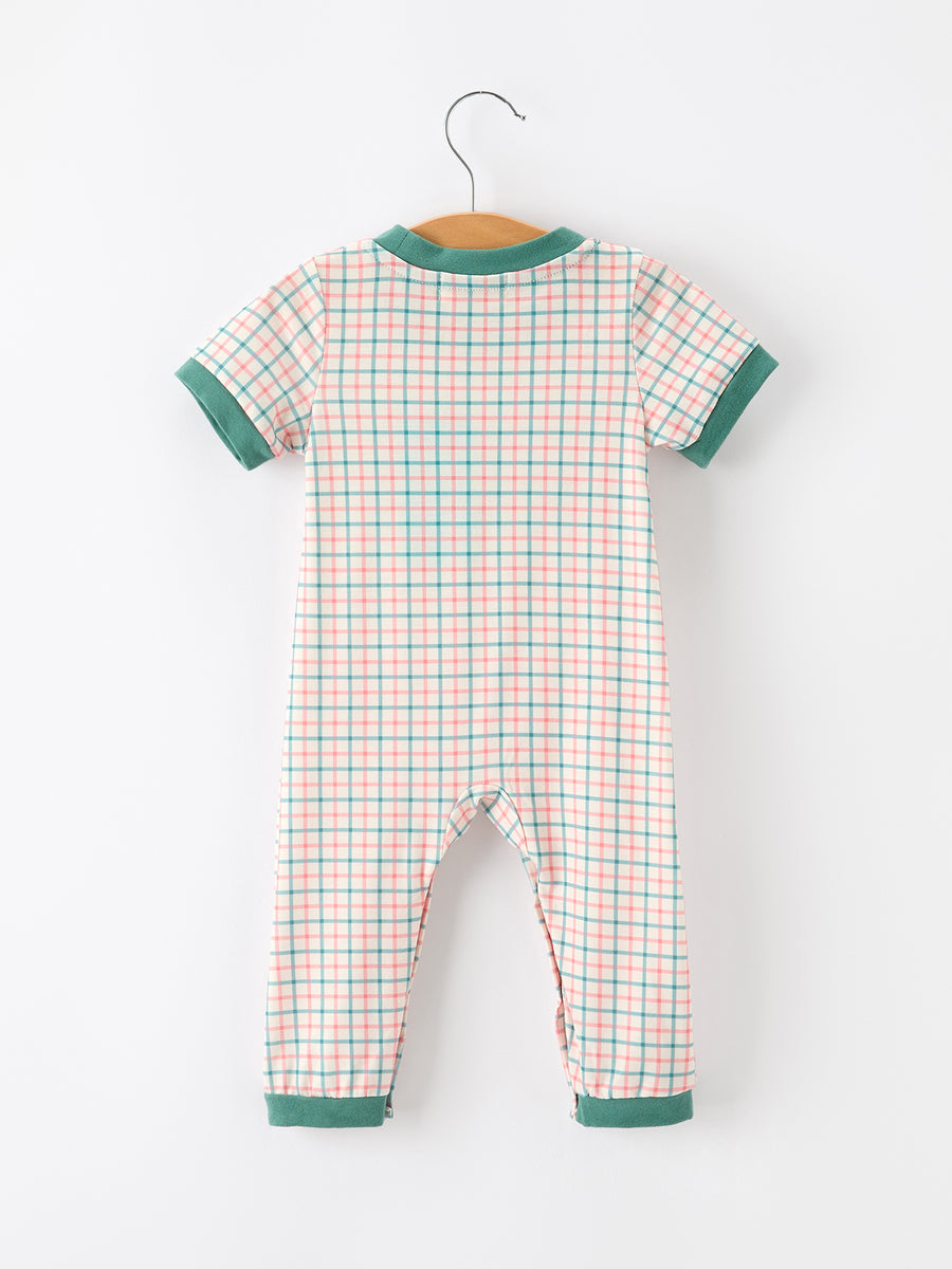 Baby Boy Christmas Embroidered Plaid Jonjon Romper
