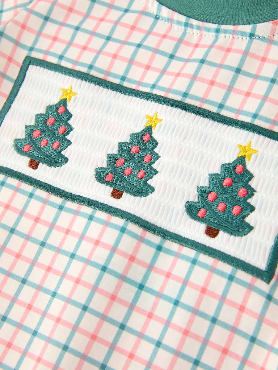 Baby Boy Christmas Embroidered Plaid Jonjon Romper