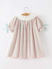 Girls Christmas Smocked Plaid Dress with Tree Embroidery