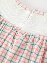 Girls Christmas Smocked Plaid Dress with Tree Embroidery